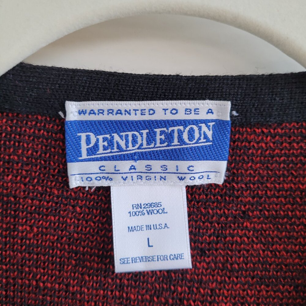 Vintage 90s Pendleton 100% Virgin Wool red and black Cardigan sweater USA - Picture 2 of 5